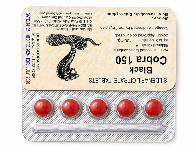 Black Cobra 150 Sildenafil Citrate Tablets (100 mg) by Banson Pharmaceuticals